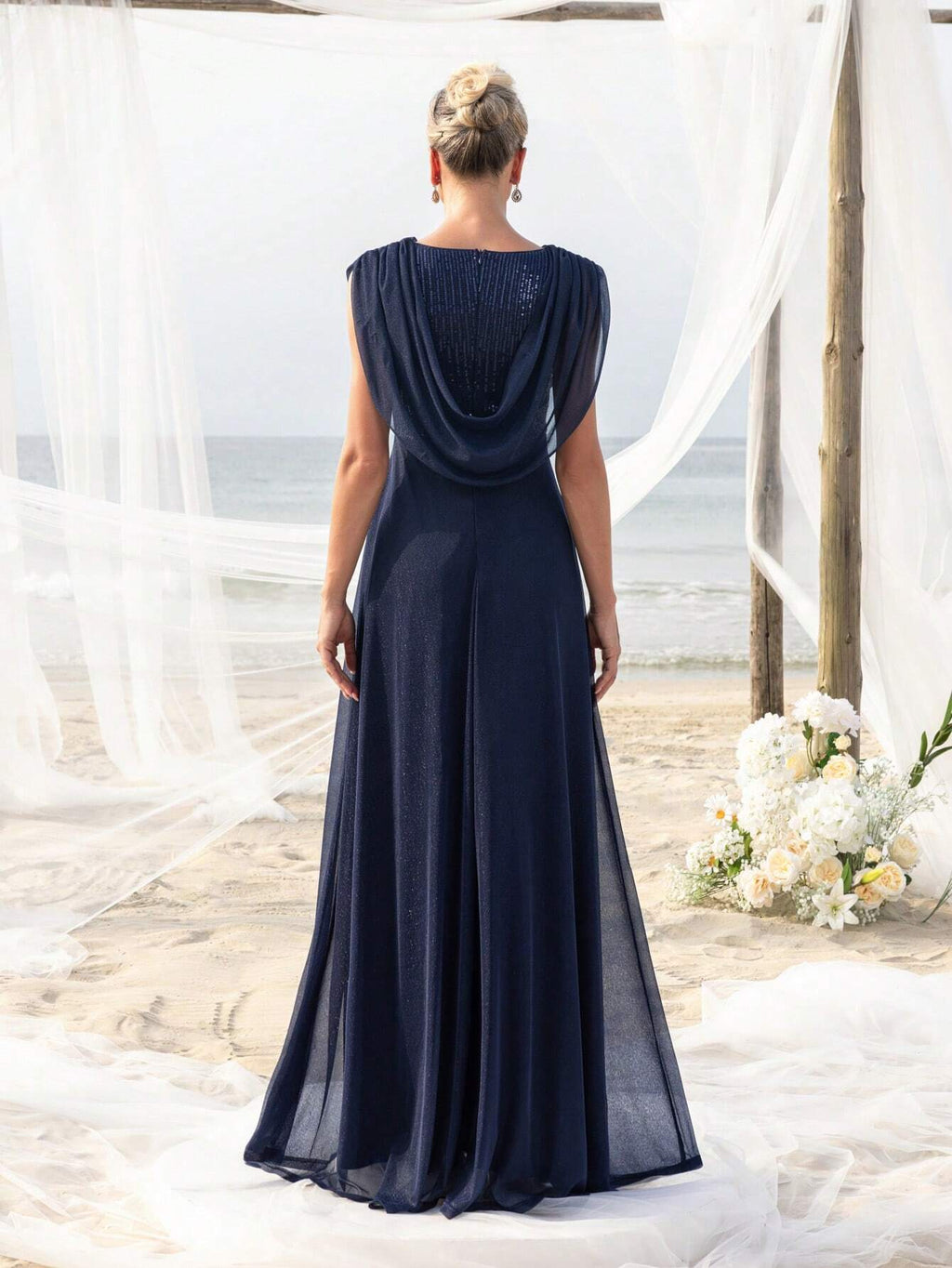 Elegant Pleated Collar Dress For Bride's Mother, Suitable For Beach Bachelorette Party, Beach Wedding Gown, - image 2