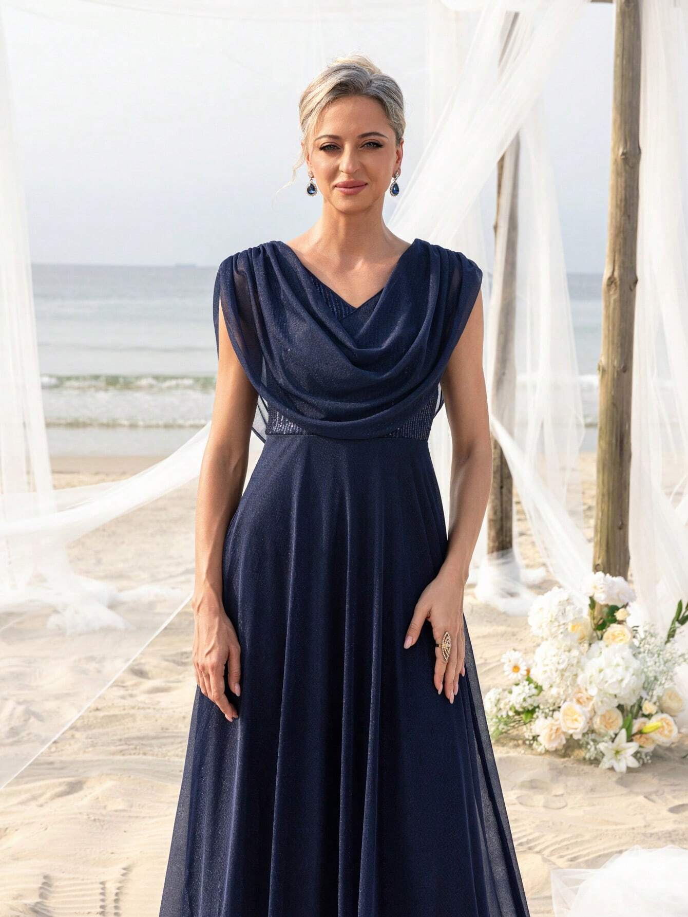 Elegant Pleated Collar Dress For Bride's Mother, Suitable For Beach Bachelorette Party, Beach Wedding Gown, - image 6