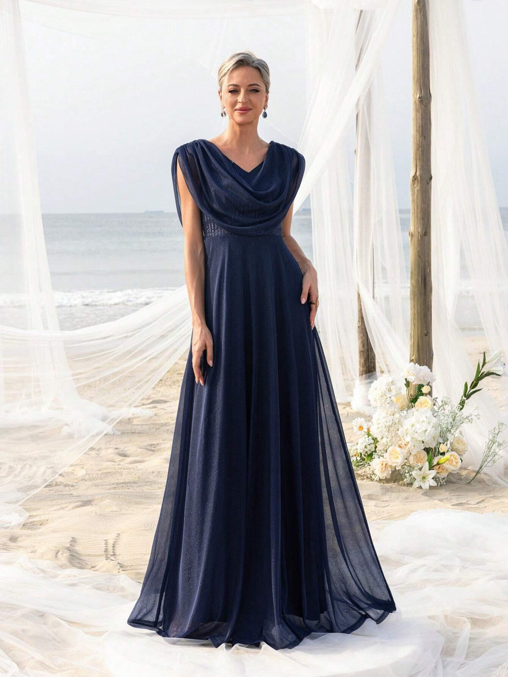 Elegant Pleated Collar Dress For Bride's Mother, Suitable For Beach Bachelorette Party, Beach Wedding Gown, - image 4