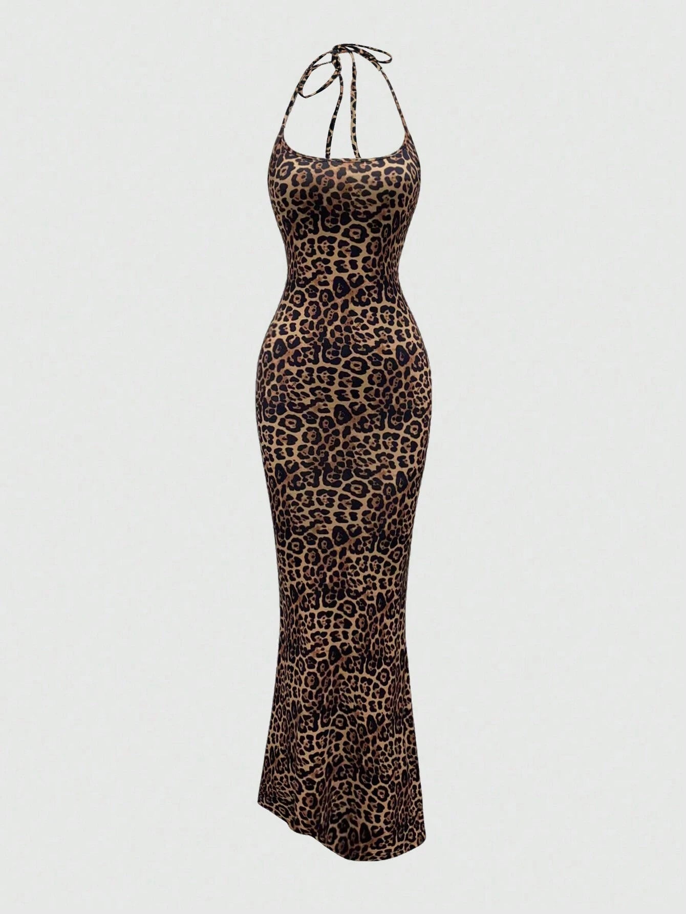 Sweetra Women's Leopard Print Mermaid Hem Fitted Elegant Halter Neck Dress Maxi Women Outfit - image 7