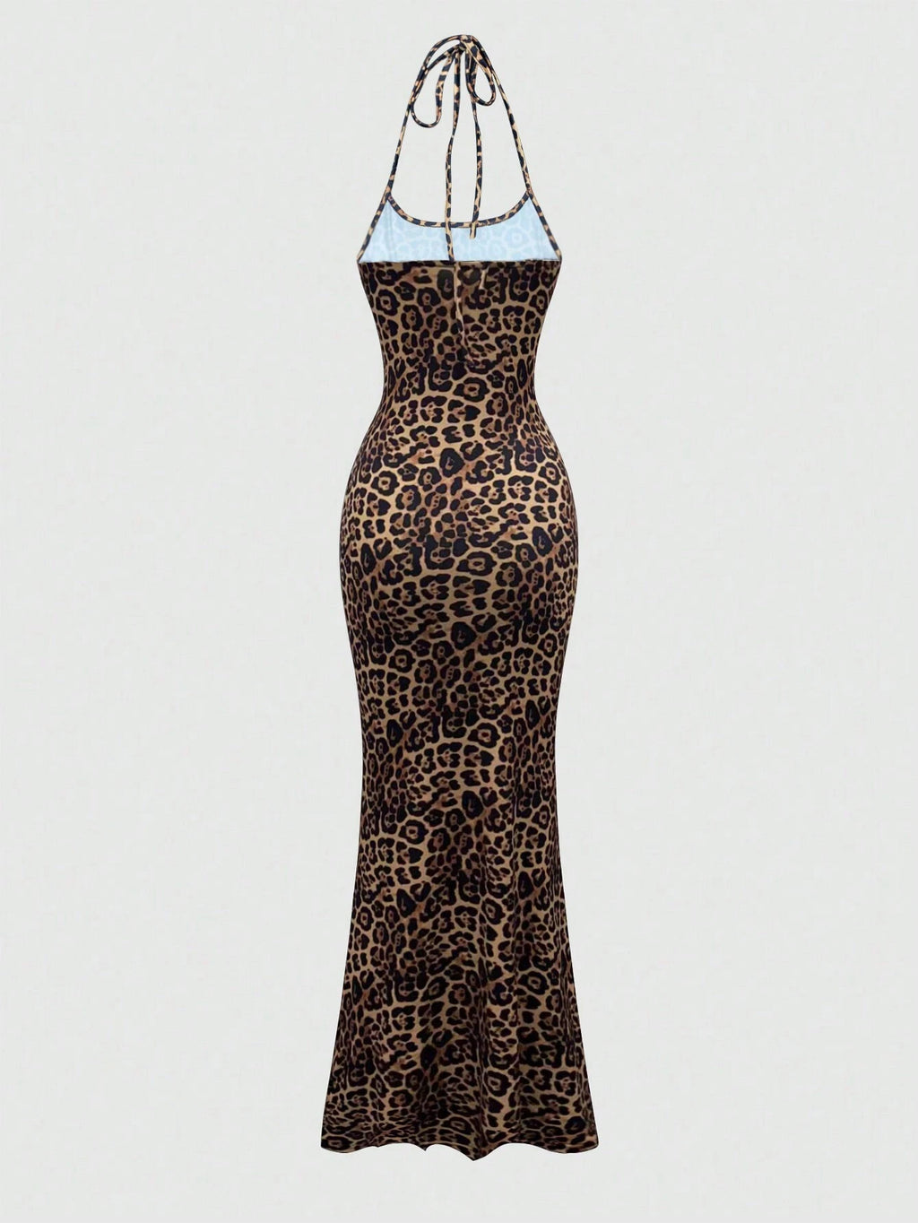 Sweetra Women's Leopard Print Mermaid Hem Fitted Elegant Halter Neck