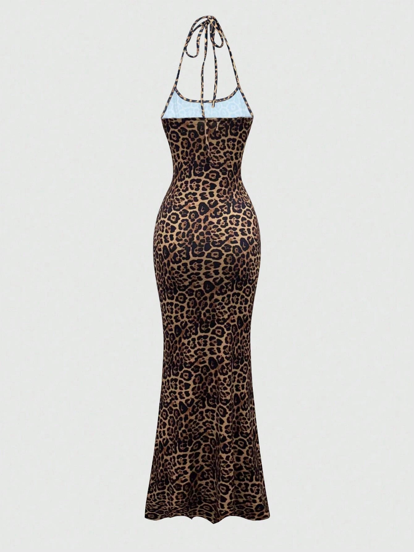 Sweetra Women's Leopard Print Mermaid Hem Fitted Elegant Halter Neck
