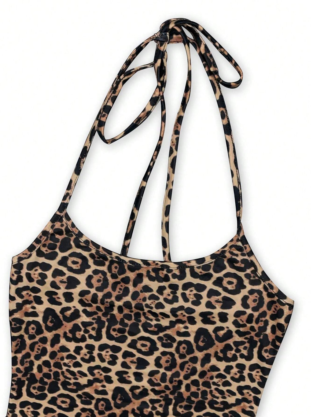 Sweetra Women's Leopard Print Mermaid Hem Fitted Elegant Halter Neck