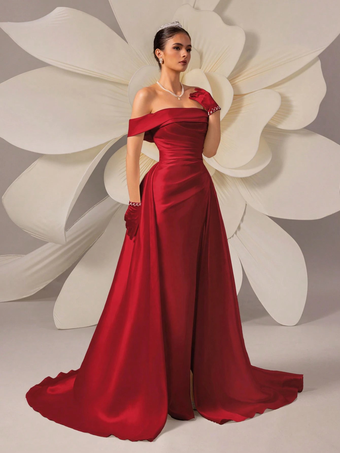 HEARBOBO Fashion Satin Off-Shoulder High Waist A-Line Evening Gown/Wedding Dress White Elegant - image 12