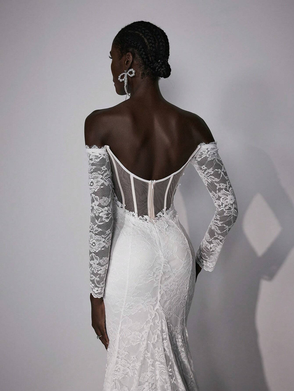 Elitara Petite Elegant White Summer Wedding Maxi Dress Silky Full Lace Off-Shoulder Long Sleeve Floral - image 7