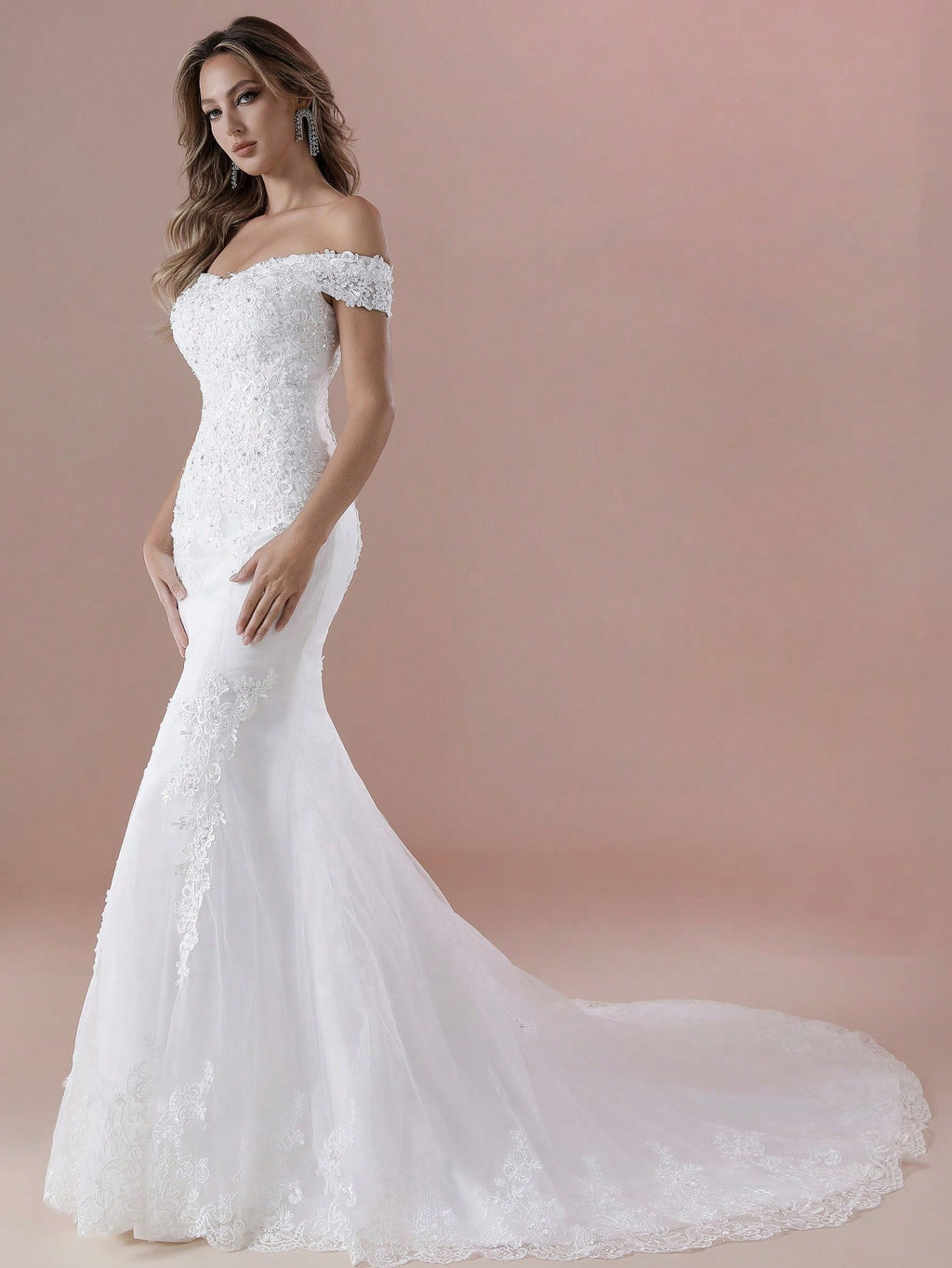 Elegant Off-Shoulder Applique Hand-Beaded Mermaid Wedding Dress For The Bridal Gown For Wedding Spring - image 5