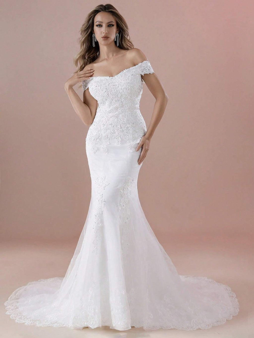 Elegant Off-Shoulder Applique Hand-Beaded Mermaid Wedding Dress For The Bridal Gown For Wedding Spring - image 3