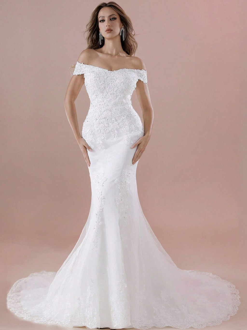 Elegant Off-Shoulder Applique Hand-Beaded Mermaid Wedding Dress For The Bridal Gown For Wedding Spring