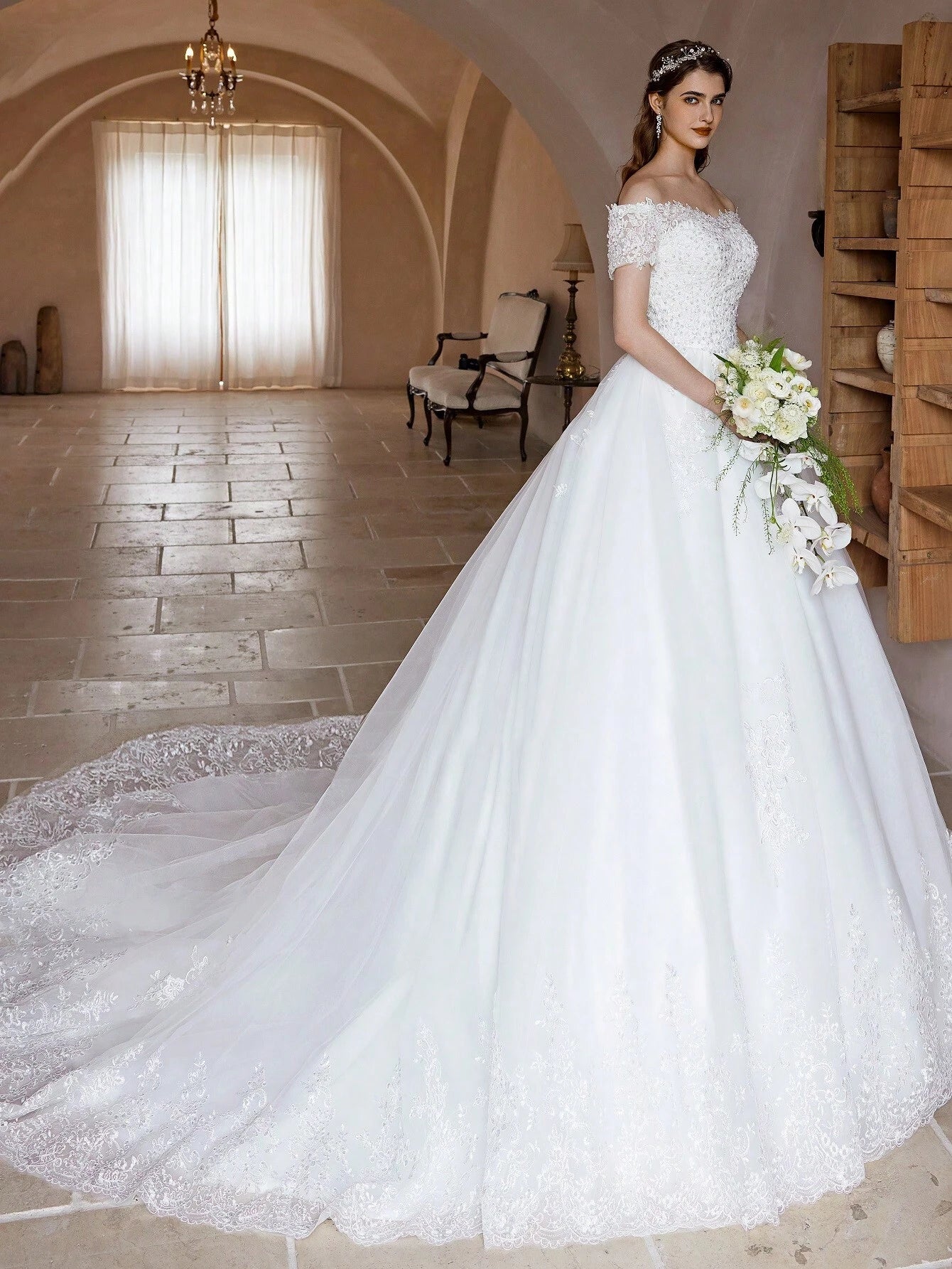 Poemssongs Elegant Handmade Beaded Off-Shoulder Sexy Short Sleeve Wedding Dress, Bridal Gown Spring - image 8