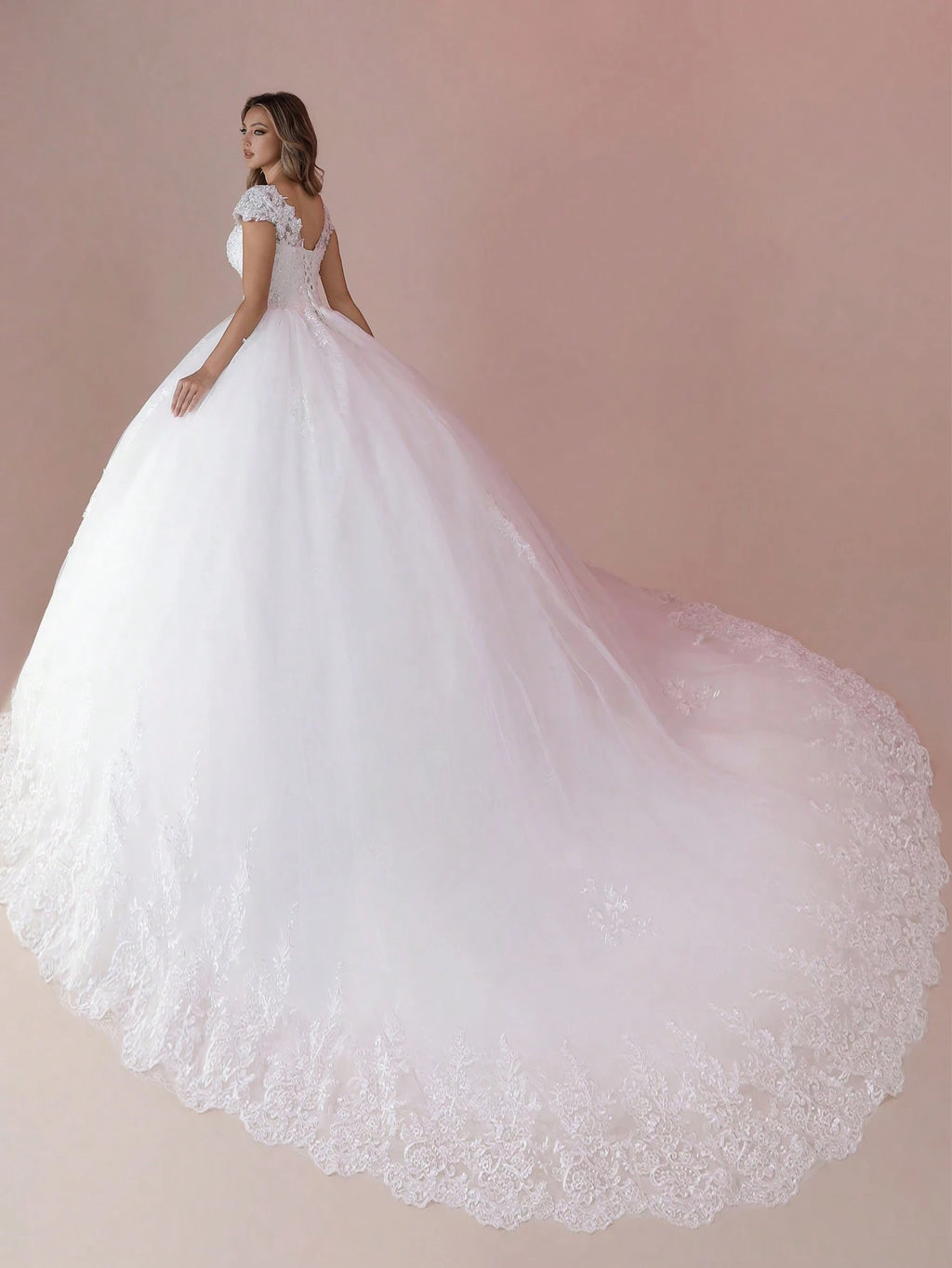 Elegant Cap Sleeves V-Neck Hand-Beaded Applique Ball Gown Wedding Dress For Wedding(Petticoat Not Included ) - image 6