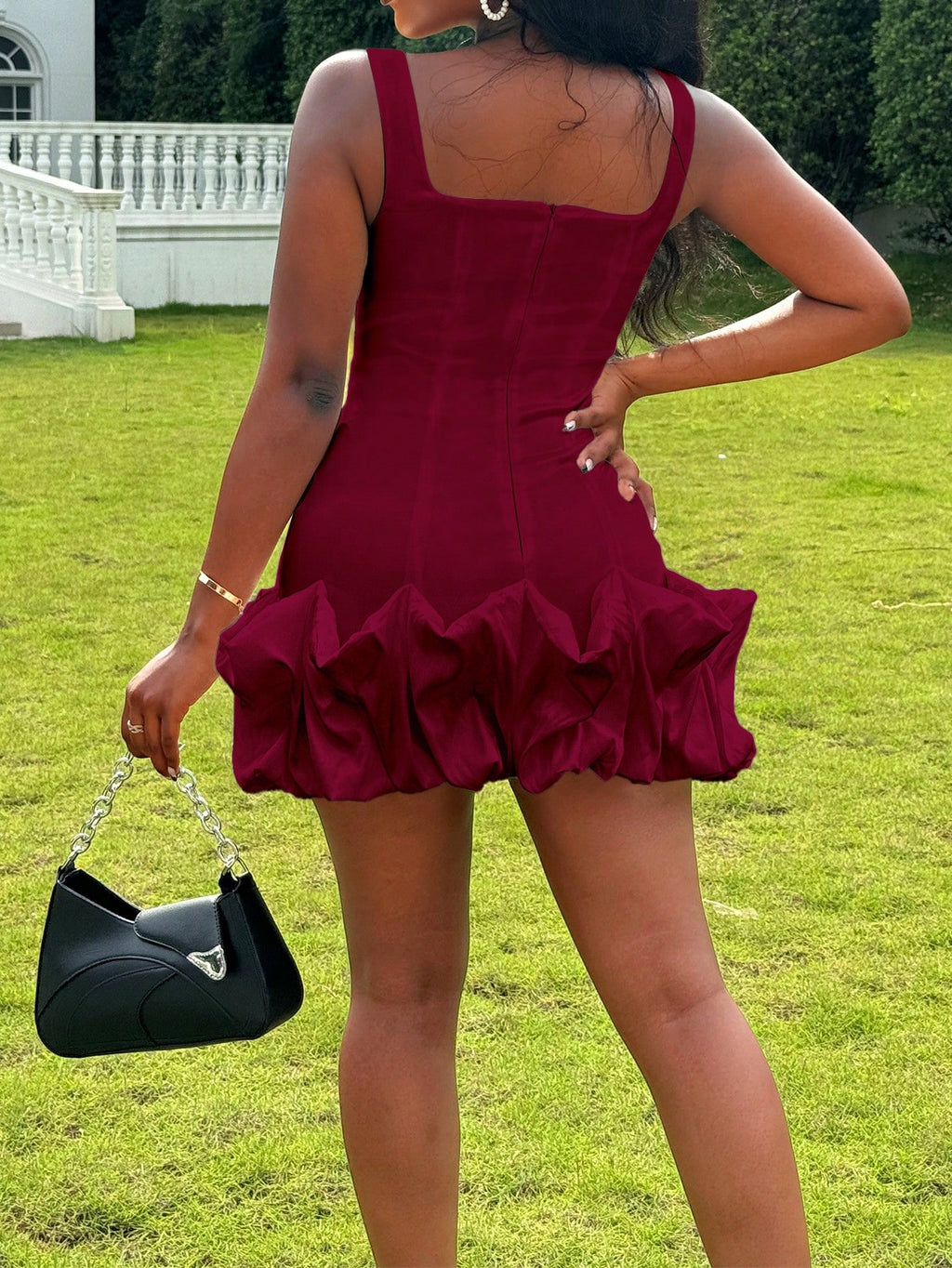 Women's Sleeveless Square Neck Back Zip Ruched Cocktail Party Mini Dress, Bridal Shower Dress, Wedding Dress - image 8
