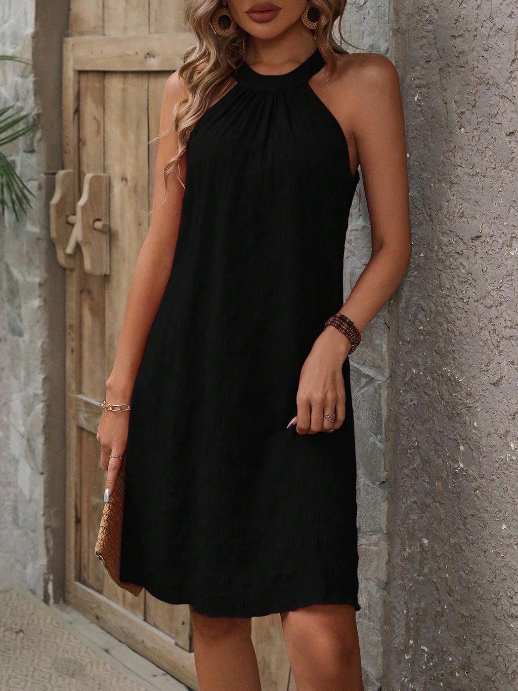 EMERY ROSE Sleeveless Solid Color Casual Halter Dress, Fashionable For Everyday Wear - image 6