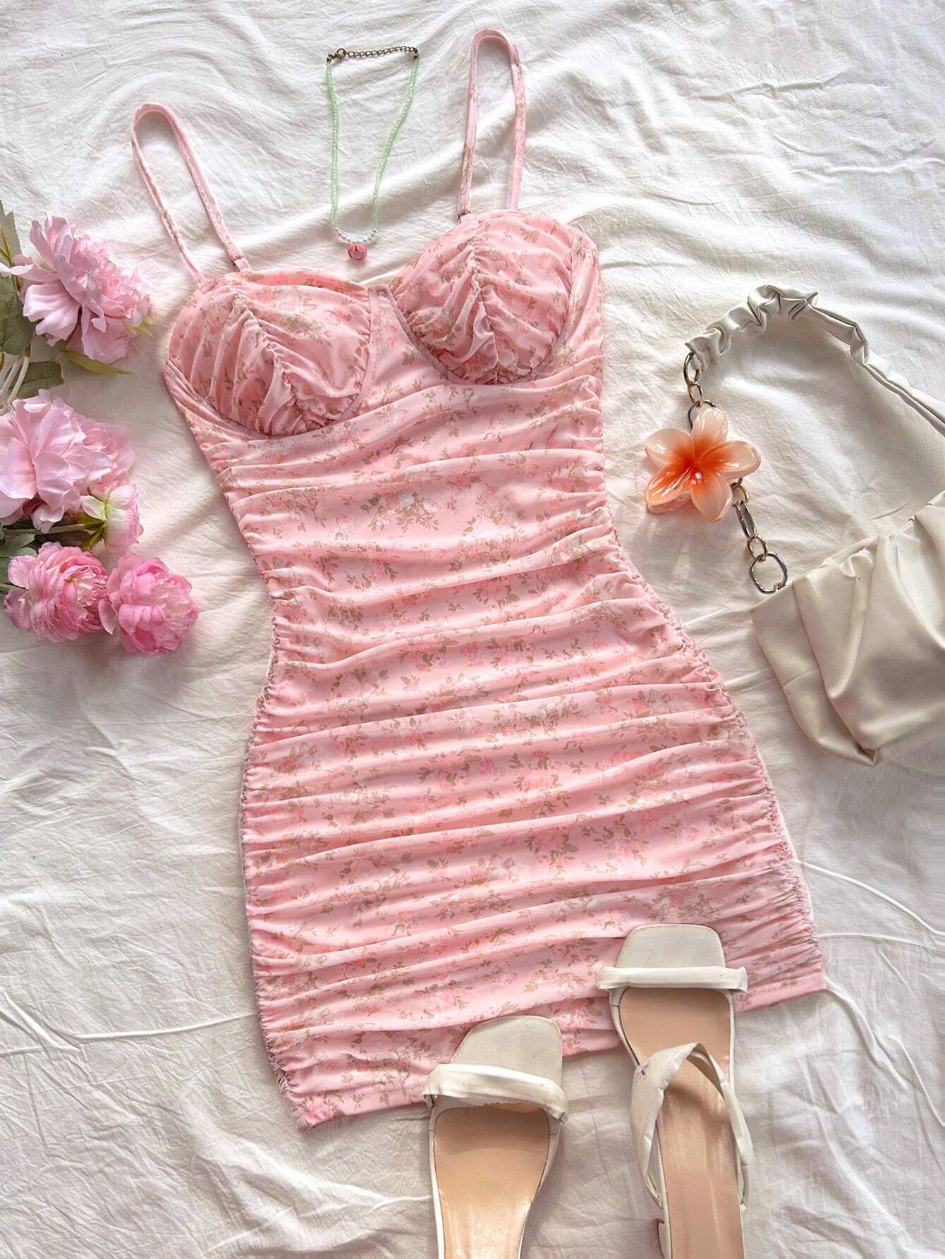 Soleia Vacation Ditsy Floral Ruched Strap Mini Dress, Suitable For Wearing Undergarment Or Outerwear Summer - image 9