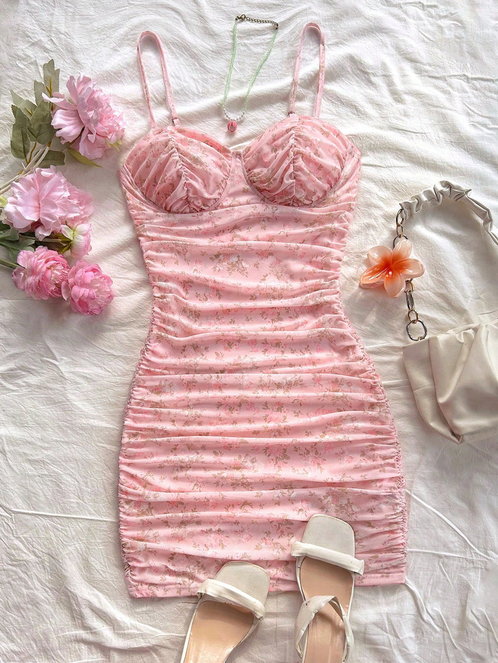Soleia Vacation Ditsy Floral Ruched Strap Mini Dress, Suitable For Wearing Undergarment Or Outerwear Summer - image 17