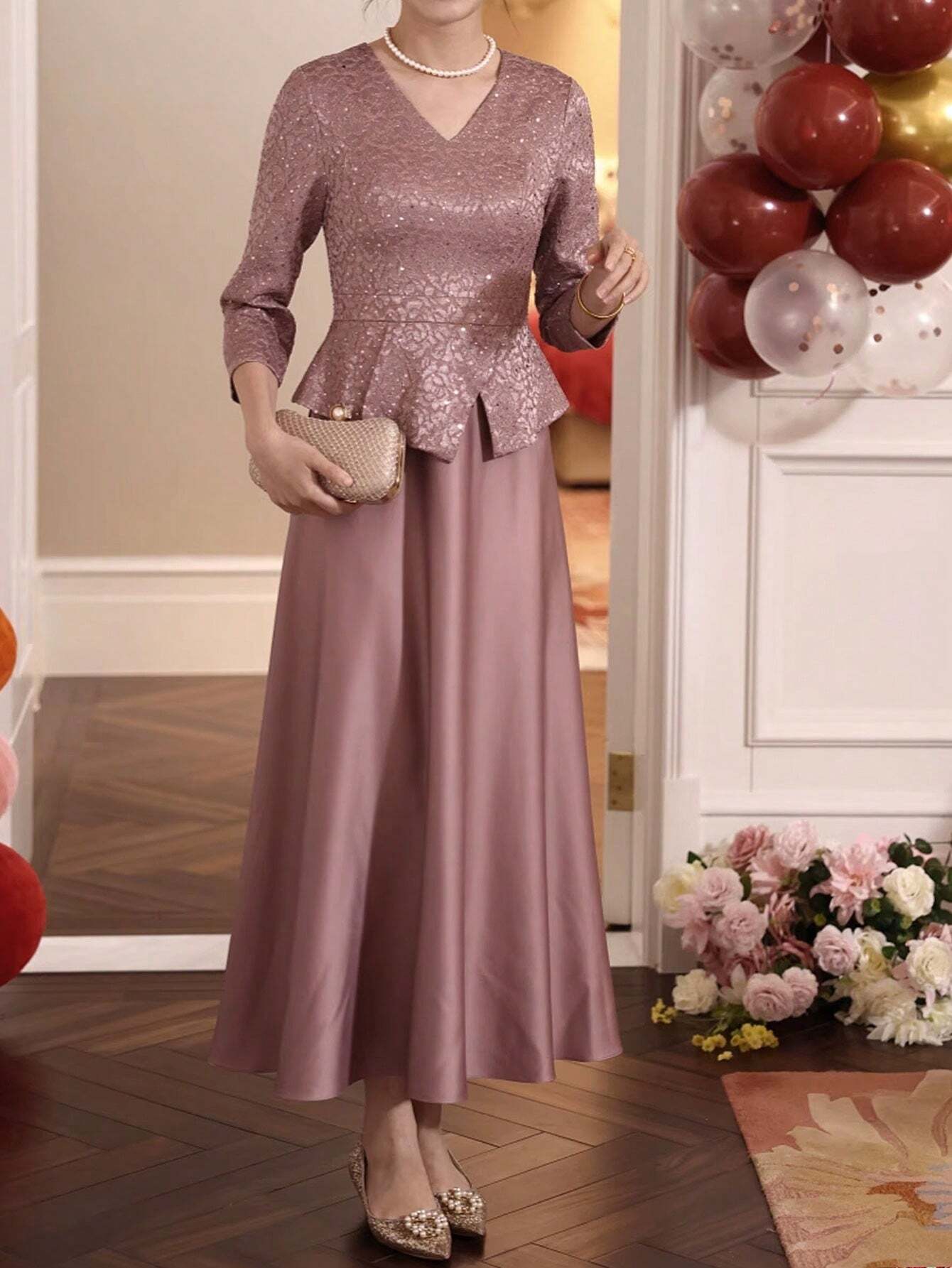 Beautiful Long Flowing Dress For Elegant Ladies, Stylish And Luxurious Evening Gown For Mothers, Wedding - image 2