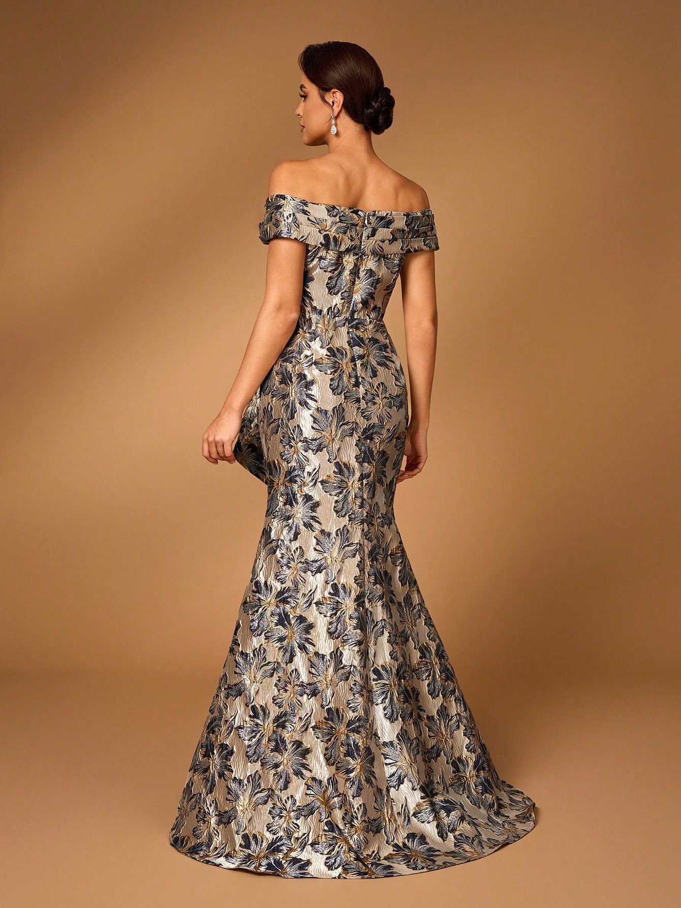 Serin Gold Summer Elegant Formal Party Wedding Mother Of The Bride Evening Dress,Navy Blue One Shoulder - image 3