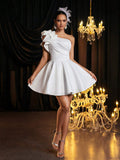 Belle Elegant Luxurious One Shoulder Ruffle Asymmetric Dress With Tie Back, Suitable For Wedding, Party,