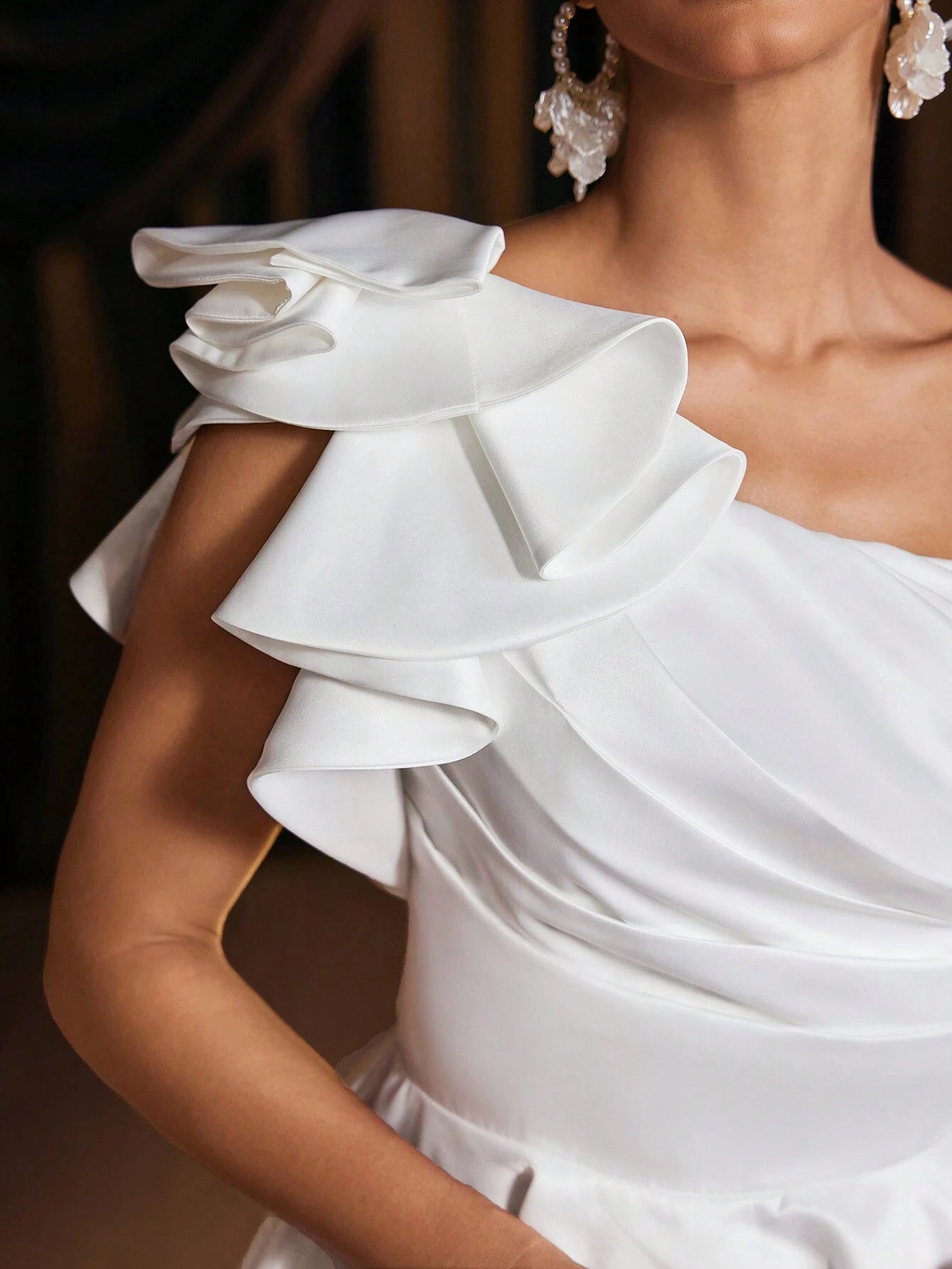 Belle Elegant Luxurious One Shoulder Ruffle Asymmetric Dress With Tie Back, Suitable For Wedding, Party, - image 7