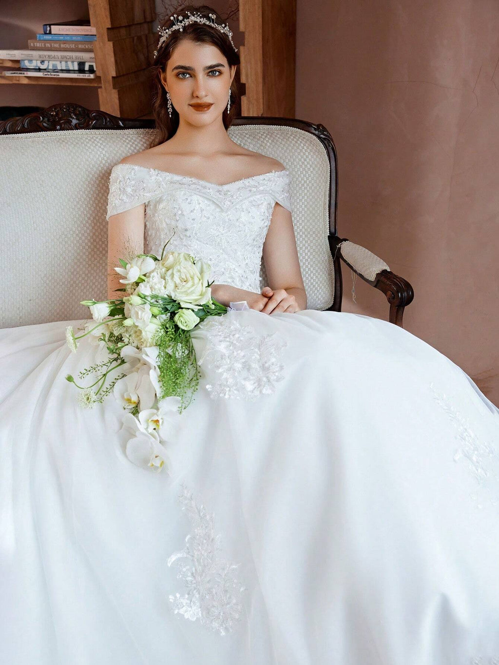 Elegant Open Shoulder Handmade Beaded Applique Tulle Dress Wedding Dress (Slip Not Included), Bridal Gown - image 9