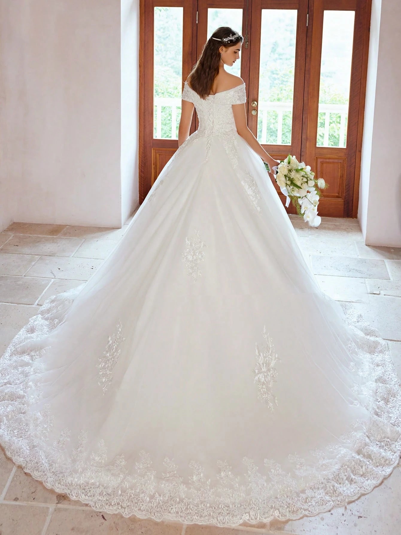 Elegant Open Shoulder Handmade Beaded Applique Tulle Dress Wedding Dress (Slip Not Included), Bridal Gown - image 6