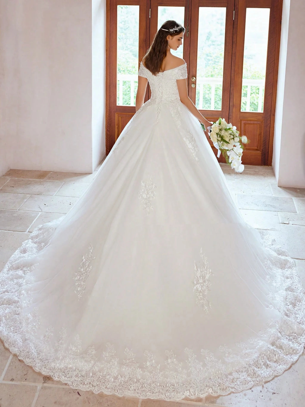 Elegant Open Shoulder Handmade Beaded Applique Tulle Dress Wedding Dress (Slip Not Included), Bridal Gown - image 6