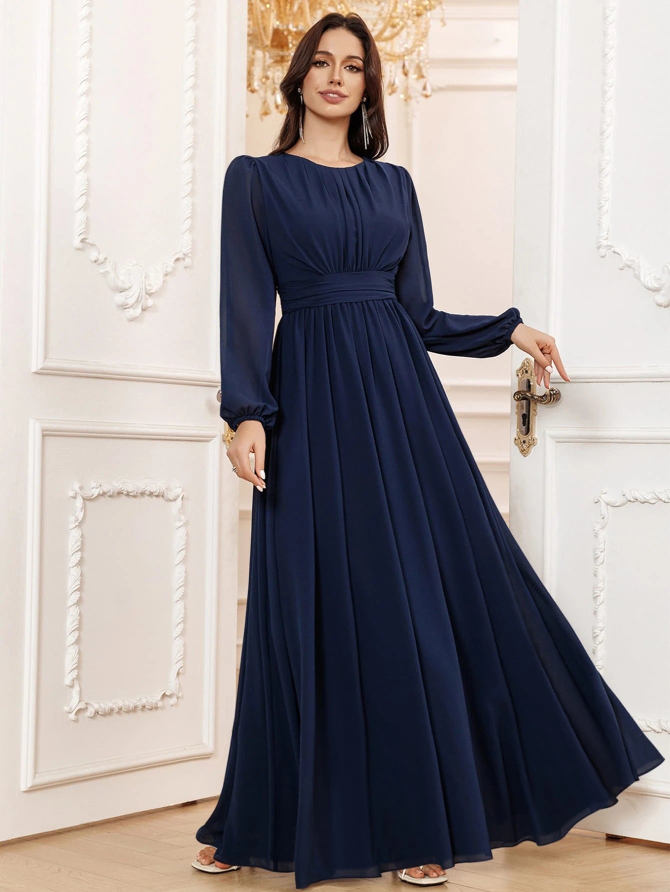 Volly Toych Lavender Elegant A-Line Round Neck Long Sleeve Floor-Length Chiffon Formal Bridesmaid Dress, - image 12