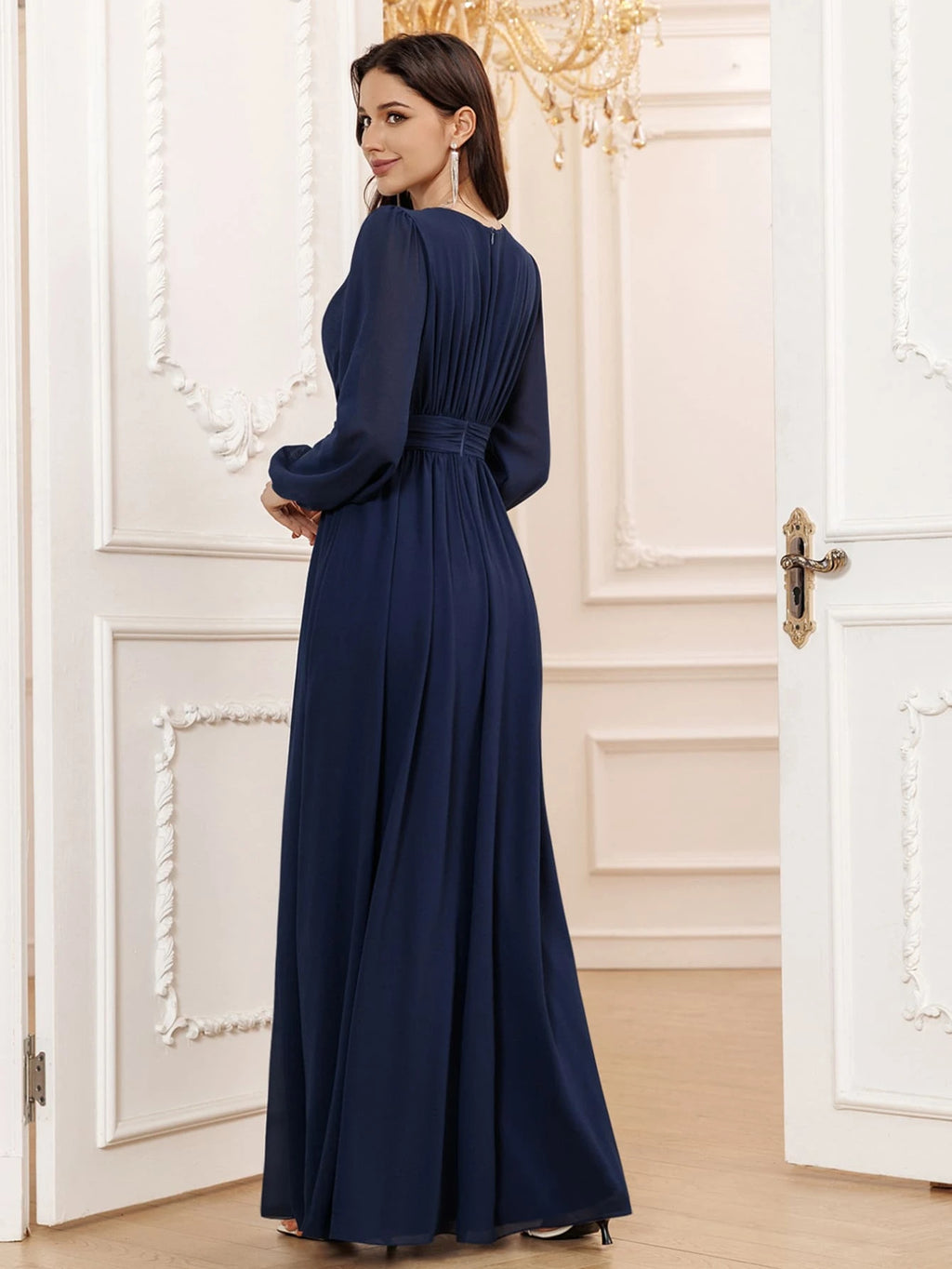 Volly Toych Lavender Elegant A-Line Round Neck Long Sleeve Floor-Length Chiffon Formal Bridesmaid Dress, - image 8
