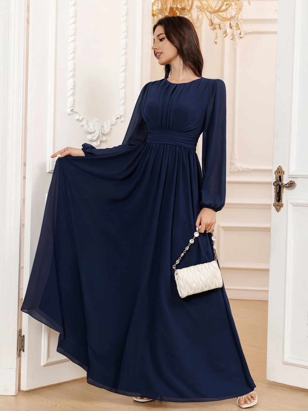 Volly Toych Lavender Elegant A-Line Round Neck Long Sleeve Floor-Length Chiffon Formal Bridesmaid Dress, - image 10