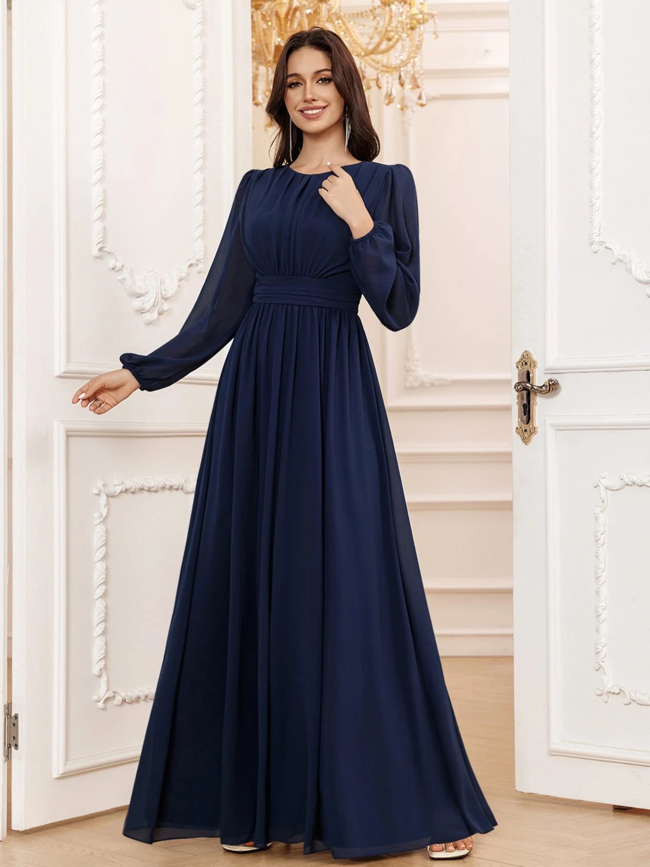 Volly Toych Lavender Elegant A-Line Round Neck Long Sleeve Floor-Length Chiffon Formal Bridesmaid Dress, - image 11