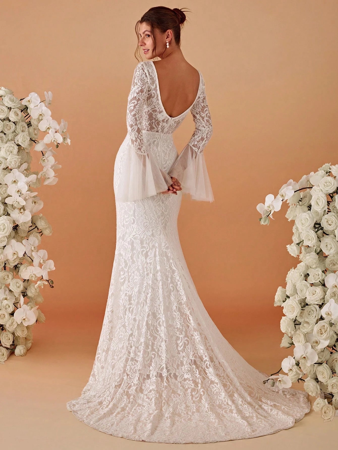 EVERPRETTY Classic Ruffle Sleeve Lace Mermaid Wedding Dress With Train, Suitable For Courthouse Wedding, - image 9