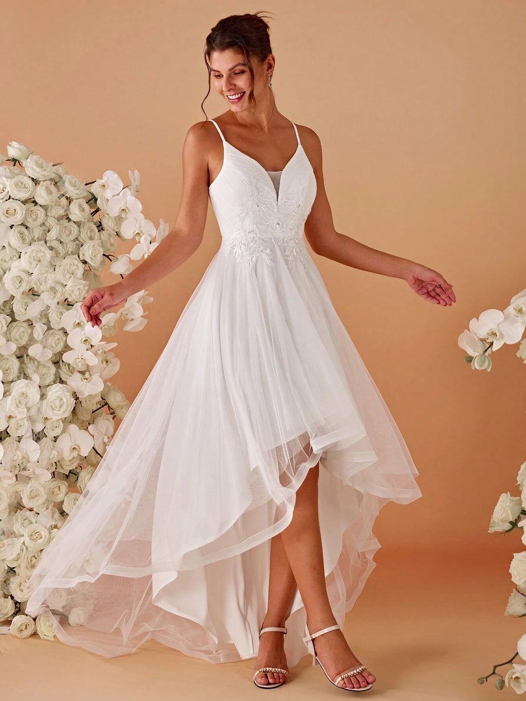 EVERPRETTY Romantic Applique High-Low Mermaid Wedding Dress, White Elegant Bridal Gown Suitable For - image 4