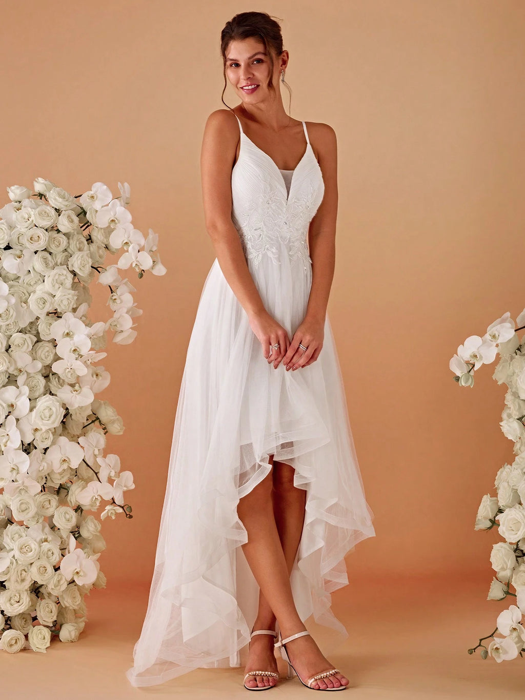 EVERPRETTY Romantic Applique High-Low Mermaid Wedding Dress, White Elegant Bridal Gown Suitable For - image 5