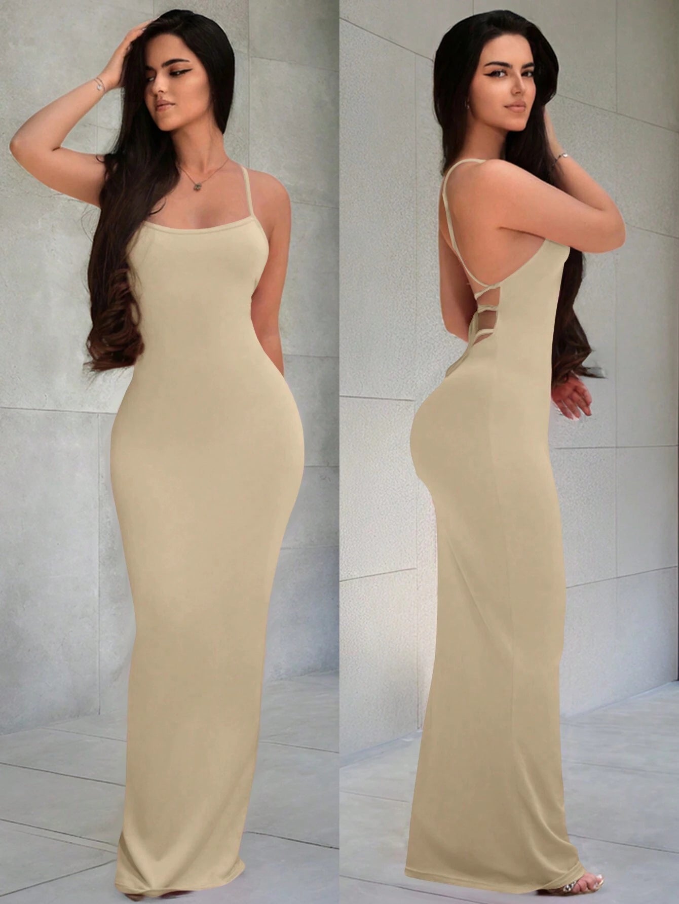 BamGleam Black Floral Lace Long Dress-Spaghetti Straps-Transparent Sexy Long Dress - image 2