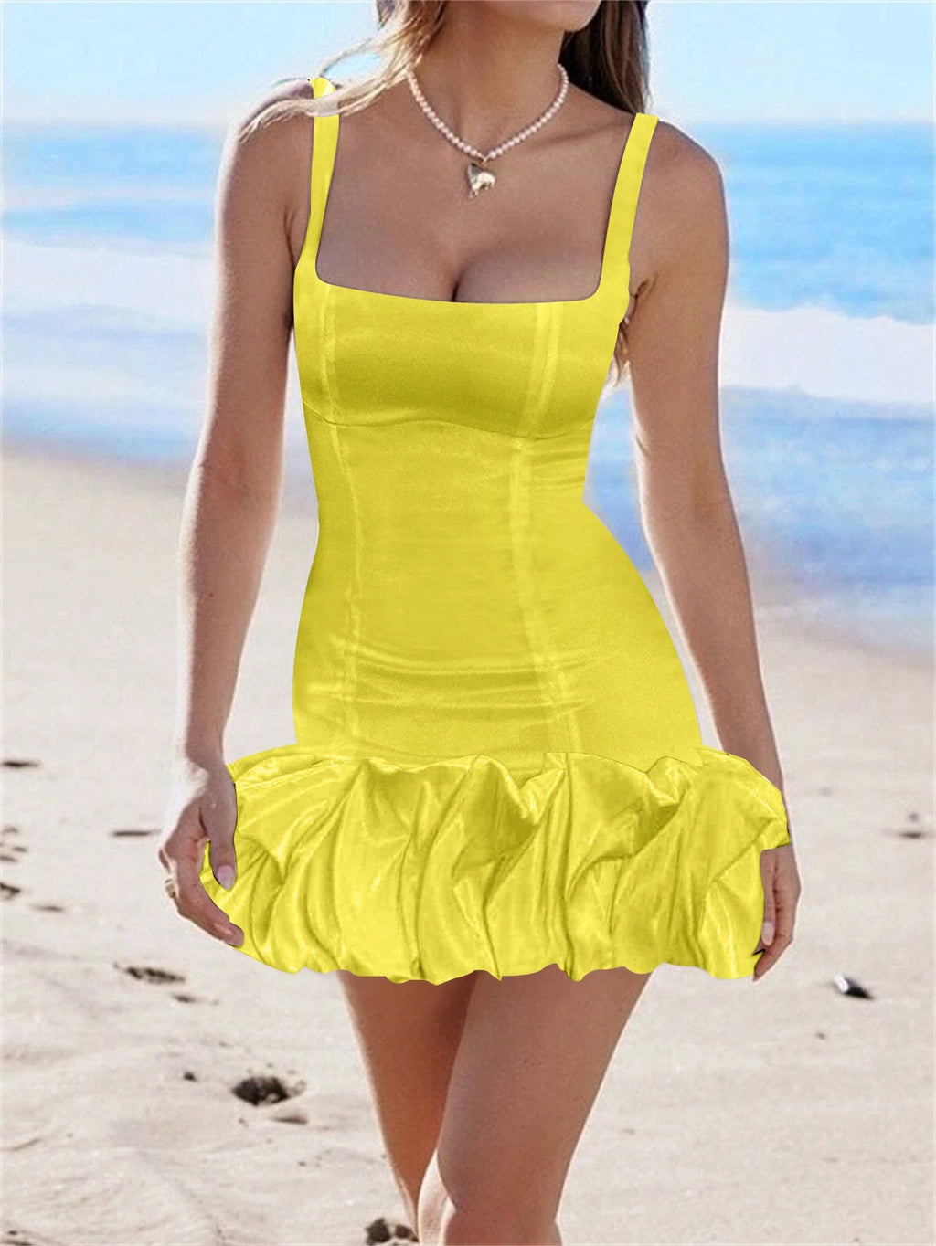 Women's Sleeveless Square Neck Back Zip Ruched Cocktail Party Mini Dress, Bridal Shower Dress, Wedding Dress - image 17