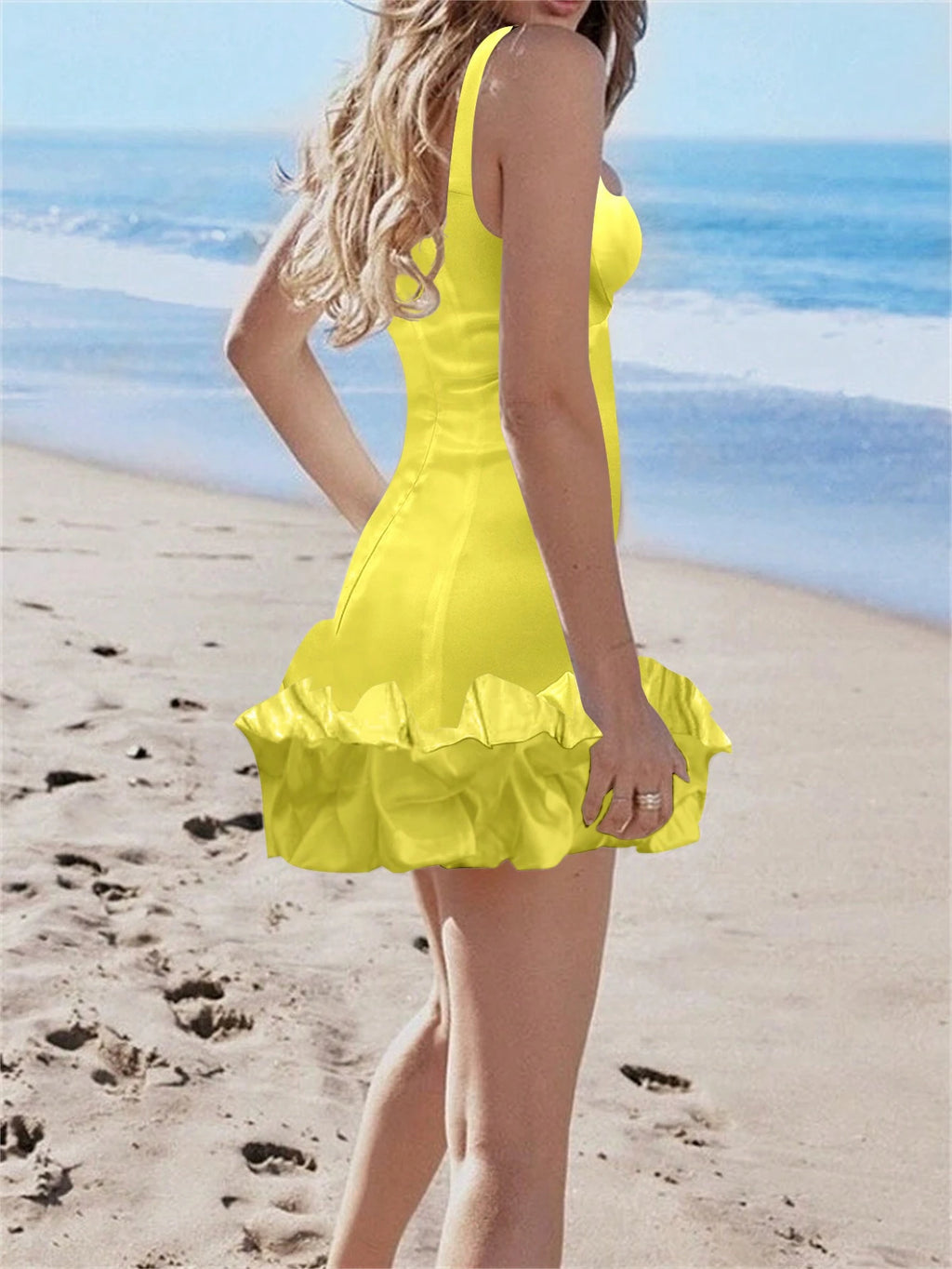 Women's Sleeveless Square Neck Back Zip Ruched Cocktail Party Mini Dress, Bridal Shower Dress, Wedding Dress - image 15