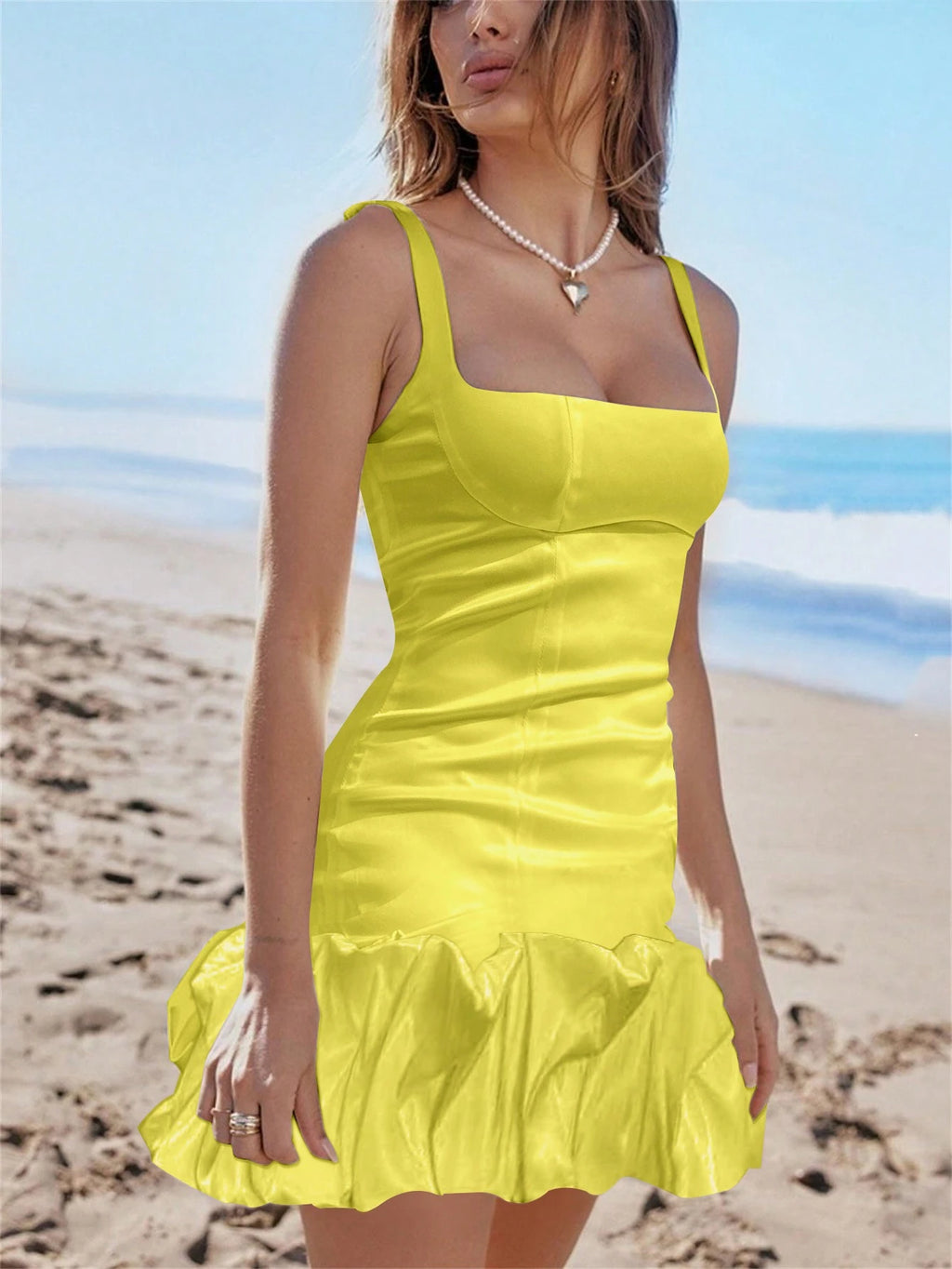 Women's Sleeveless Square Neck Back Zip Ruched Cocktail Party Mini Dress, Bridal Shower Dress, Wedding Dress - image 18
