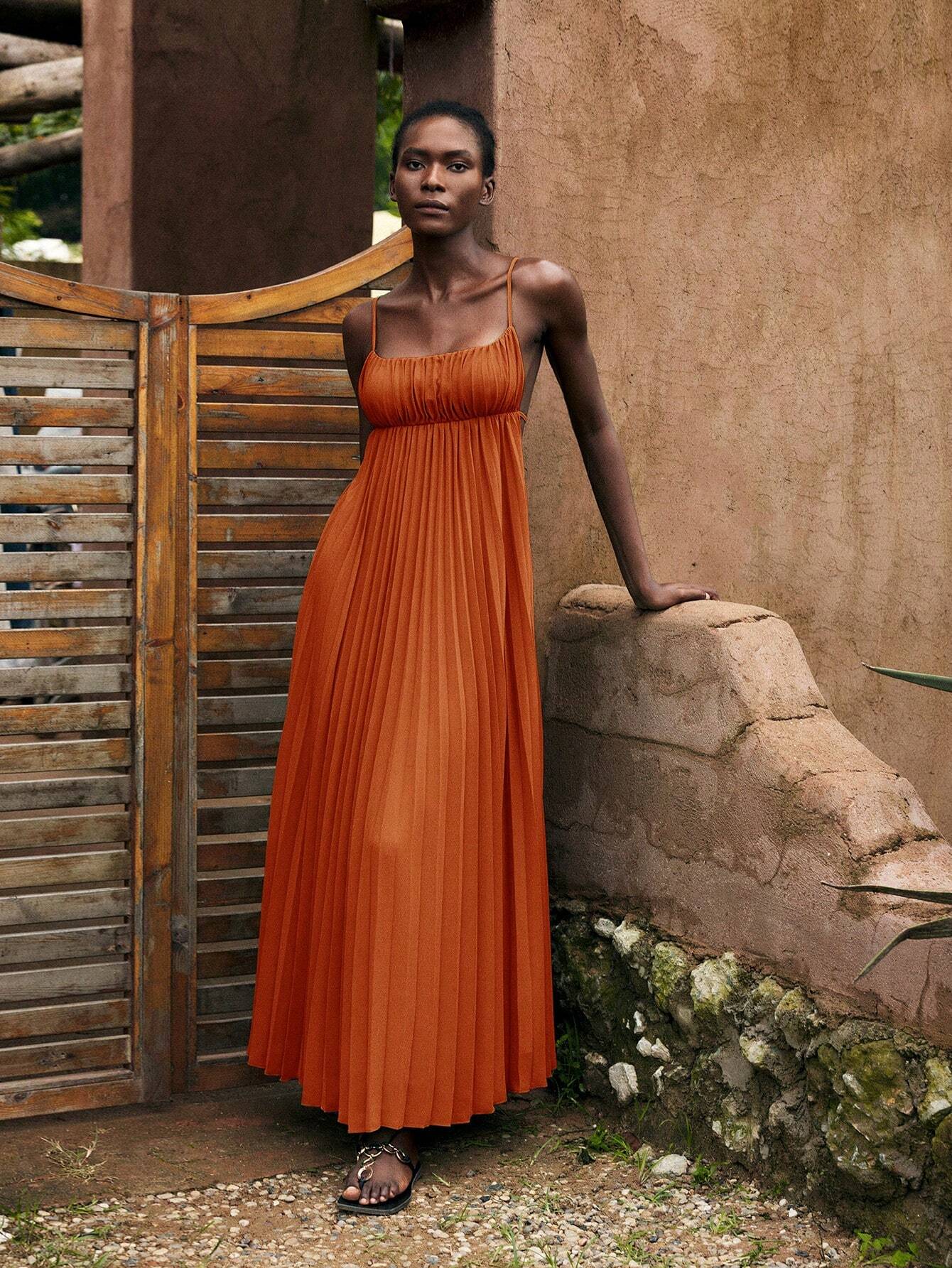 Maija Women's Burnt Orange Autumn Elegant Tropical Vacation Holiday