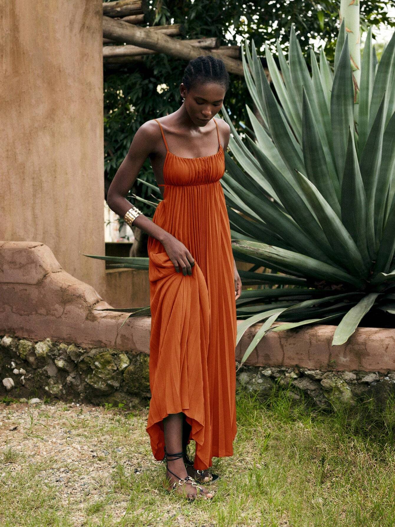 Maija Women's Burnt Orange Autumn Elegant Tropical Vacation Holiday