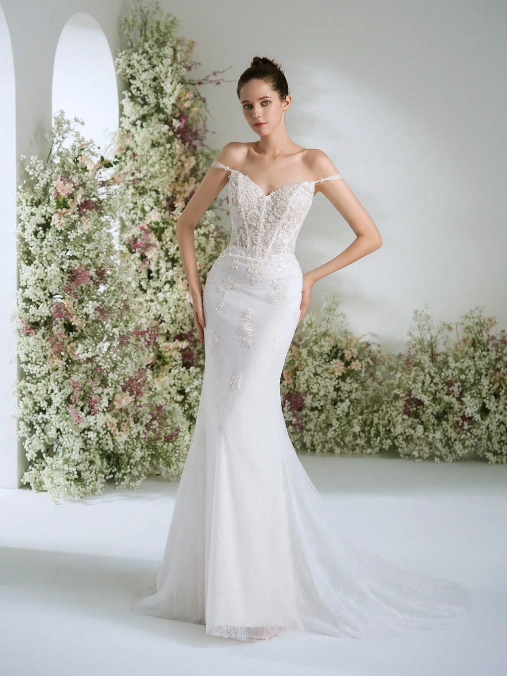 Spaghetti Strap Heart Neckline Lace Sequin Flowing Elegant Luxurious Romantic Trailing High-End Custom - image 3