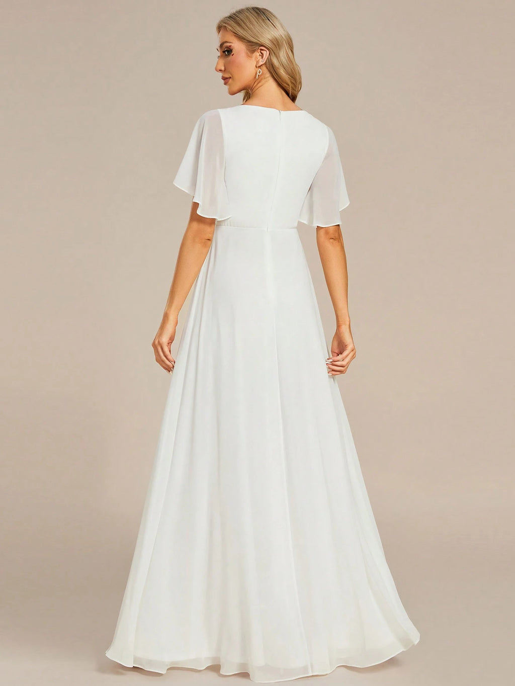 EVERPRETTY Elegant Chiffon V-Neck Short Sleeve Applique Party Dress, Bridal Wedding Gown, White Formal Dress, - image 2