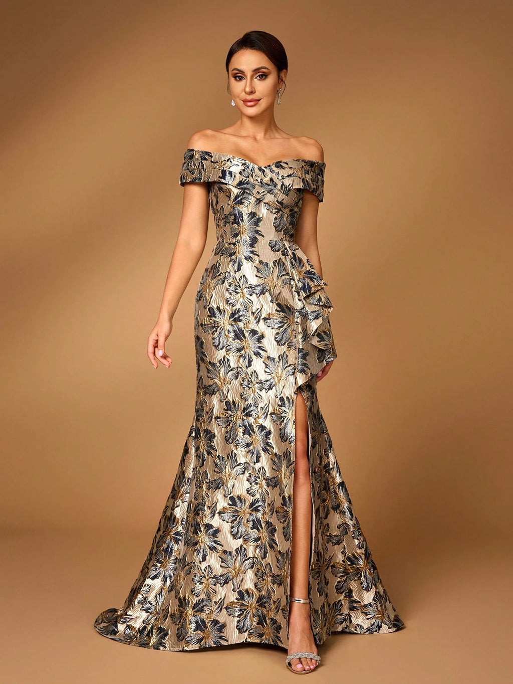 Serin Gold Summer Elegant Formal Party Wedding Mother Of The Bride Evening Dress,Navy Blue One Shoulder - image 4