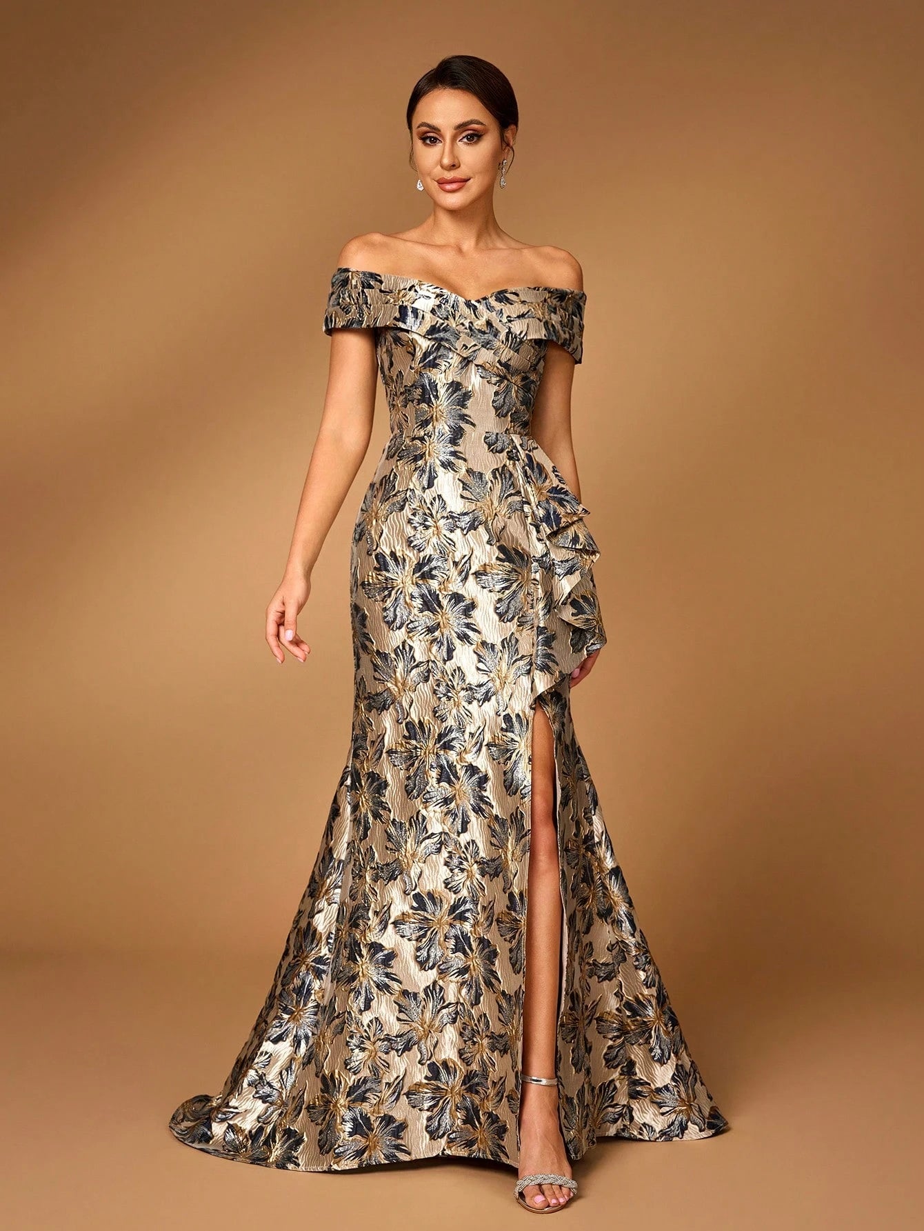 Serin Gold Summer Elegant Formal Party Wedding Mother Of The Bride Evening Dress,Navy Blue One Shoulder - image 4