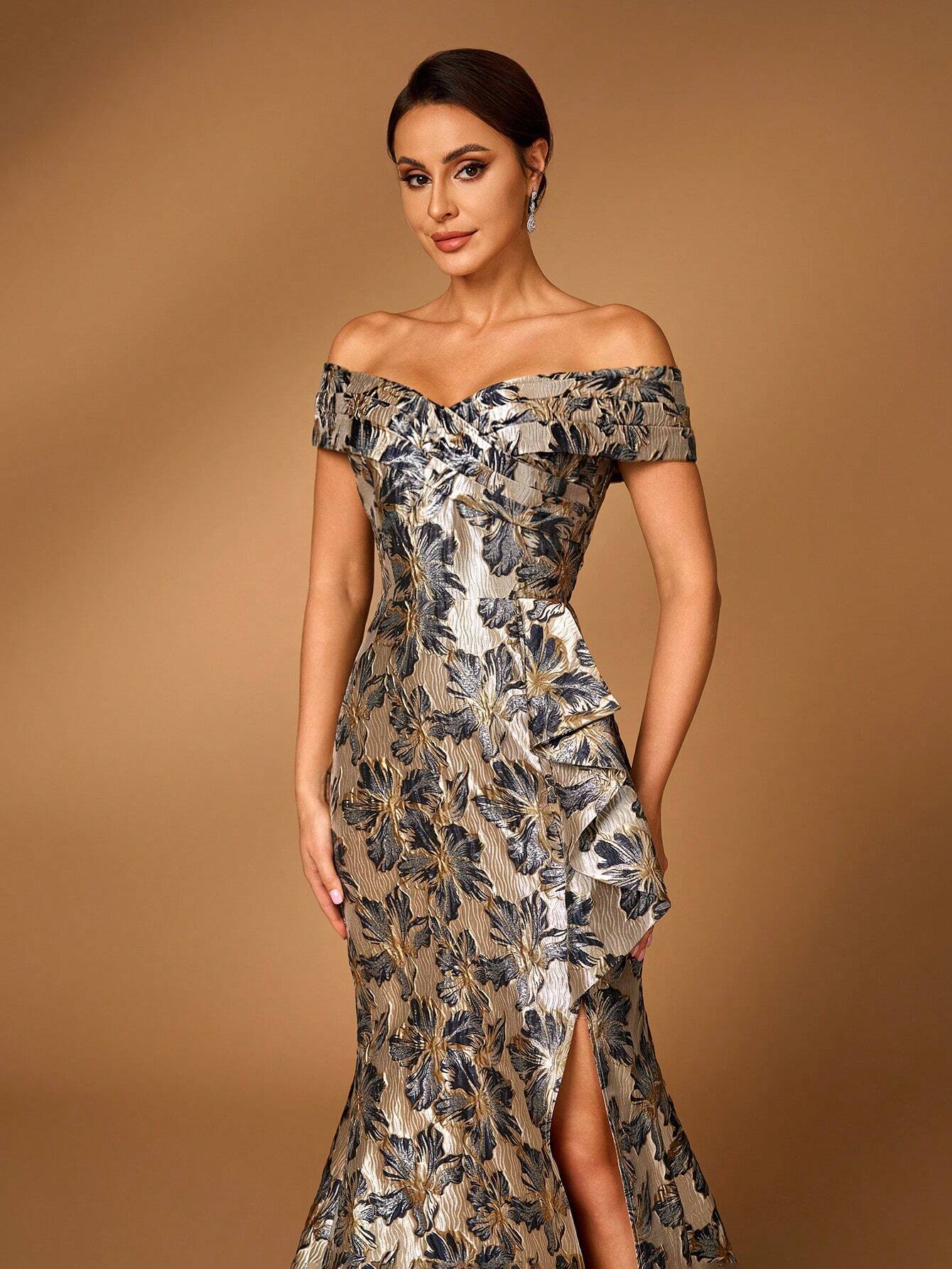 Serin Gold Summer Elegant Formal Party Wedding Mother Of The Bride Evening Dress,Navy Blue One Shoulder - image 2