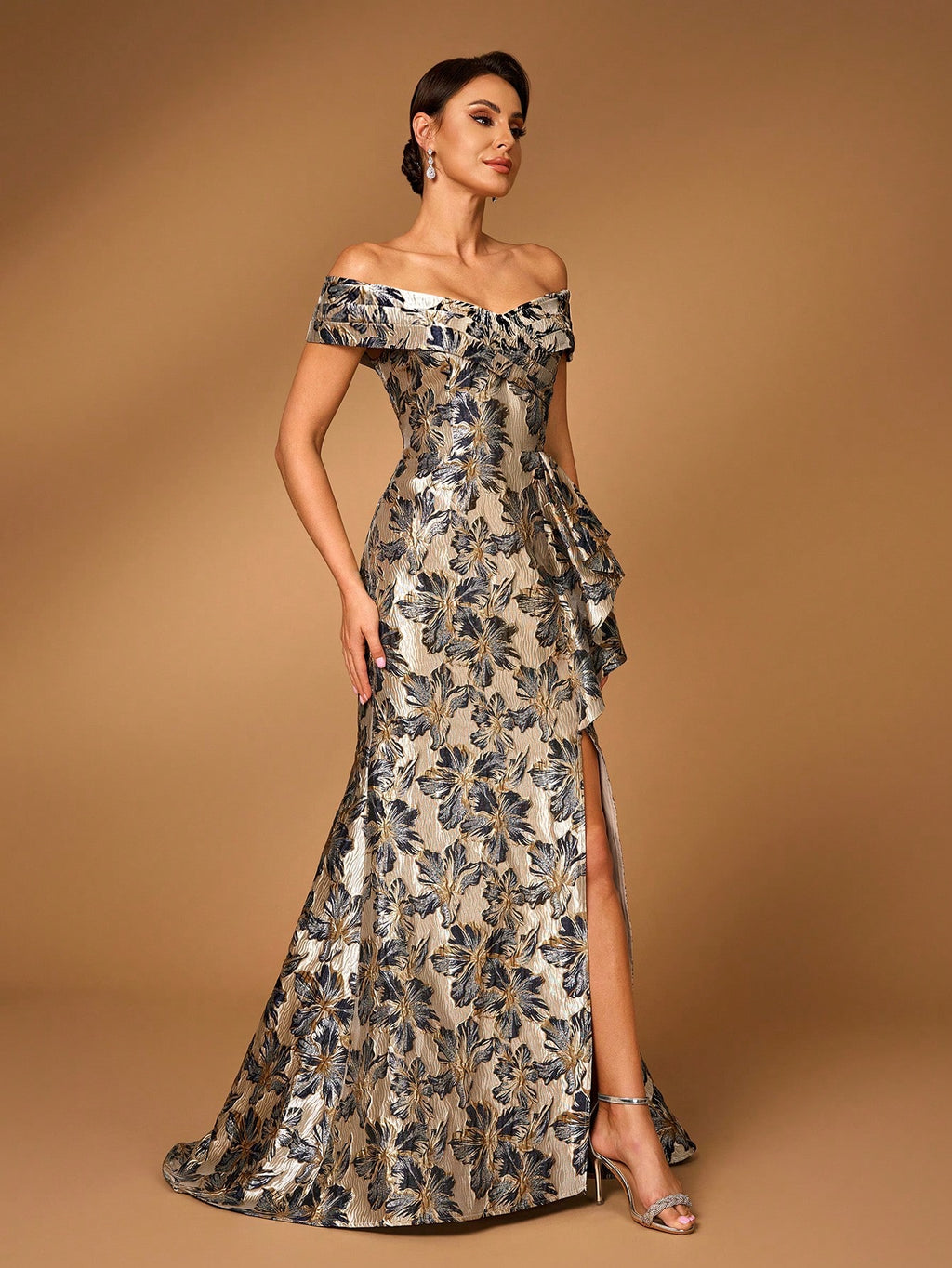 Serin Gold Summer Elegant Formal Party Wedding Mother Of The Bride Evening Dress,Navy Blue One Shoulder - image 5