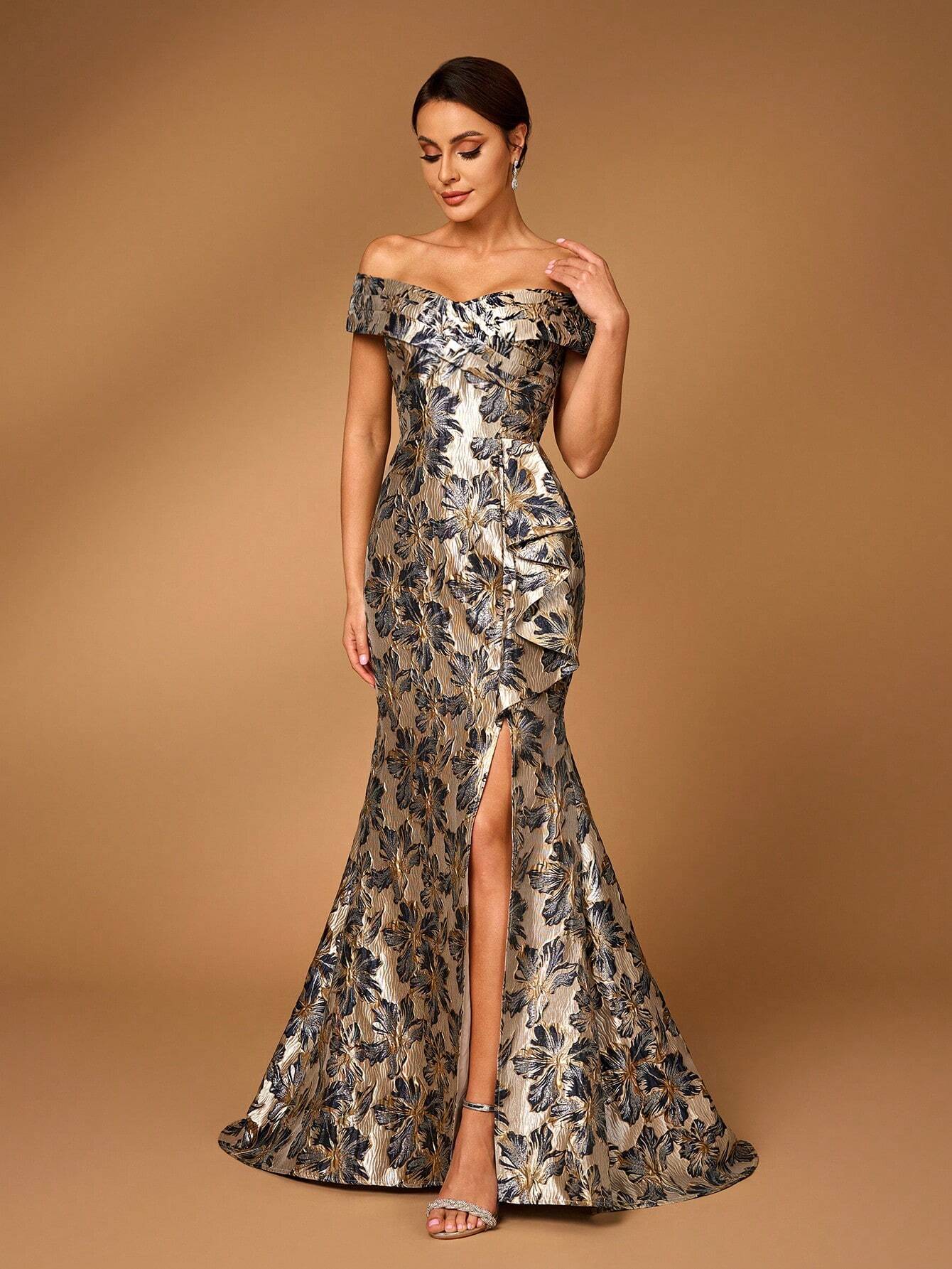 Serin Gold Summer Elegant Formal Party Wedding Mother Of The Bride Evening Dress,Navy Blue One Shoulder - image 6