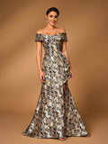 Serin Gold Summer Elegant Formal Party Wedding Mother Of The Bride Evening Dress,Navy Blue One Shoulder