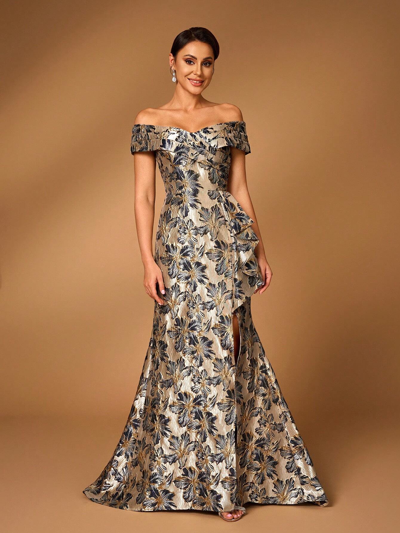 Serin Gold Summer Elegant Formal Party Wedding Mother Of The Bride Evening Dress,Navy Blue One Shoulder
