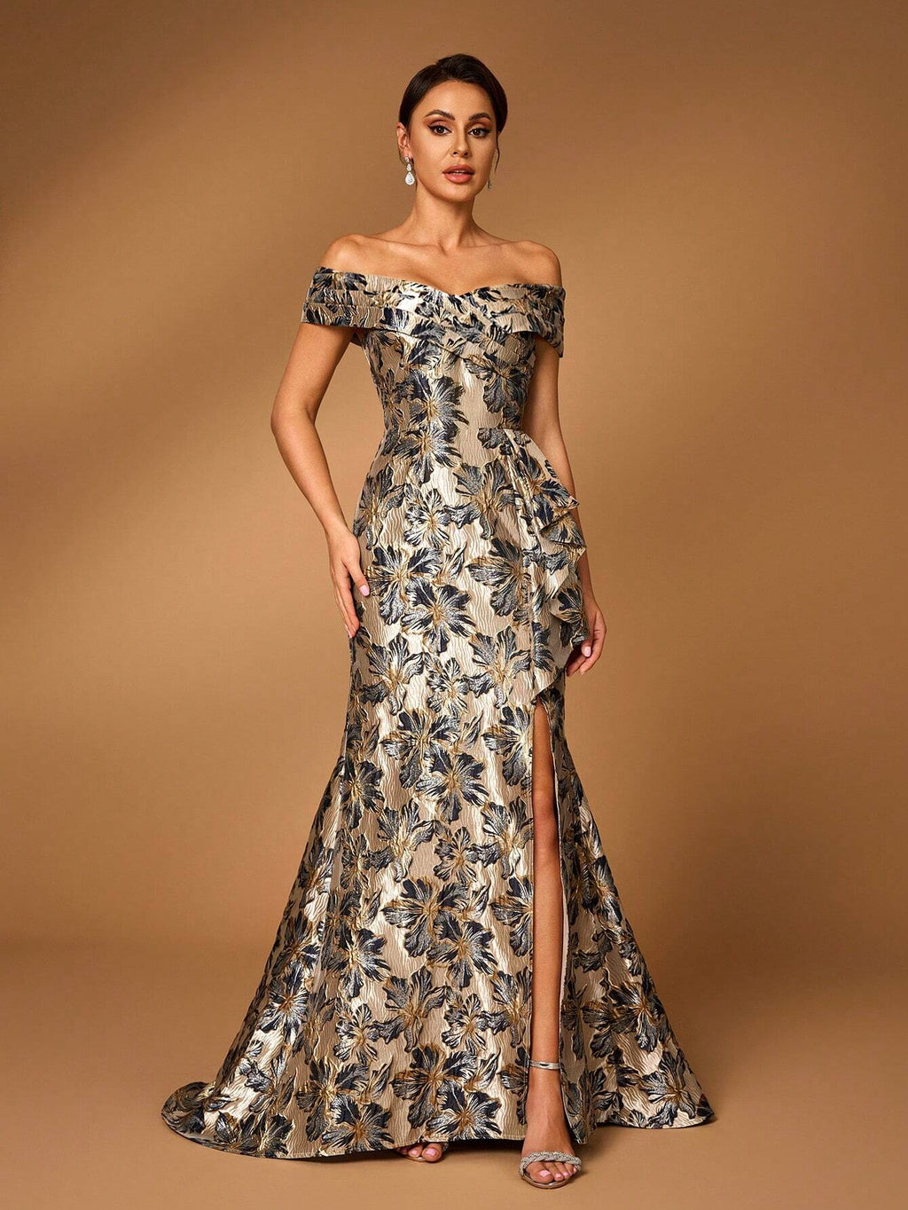 Serin Gold Summer Elegant Formal Party Wedding Mother Of The Bride Evening Dress,Navy Blue One Shoulder - image 7