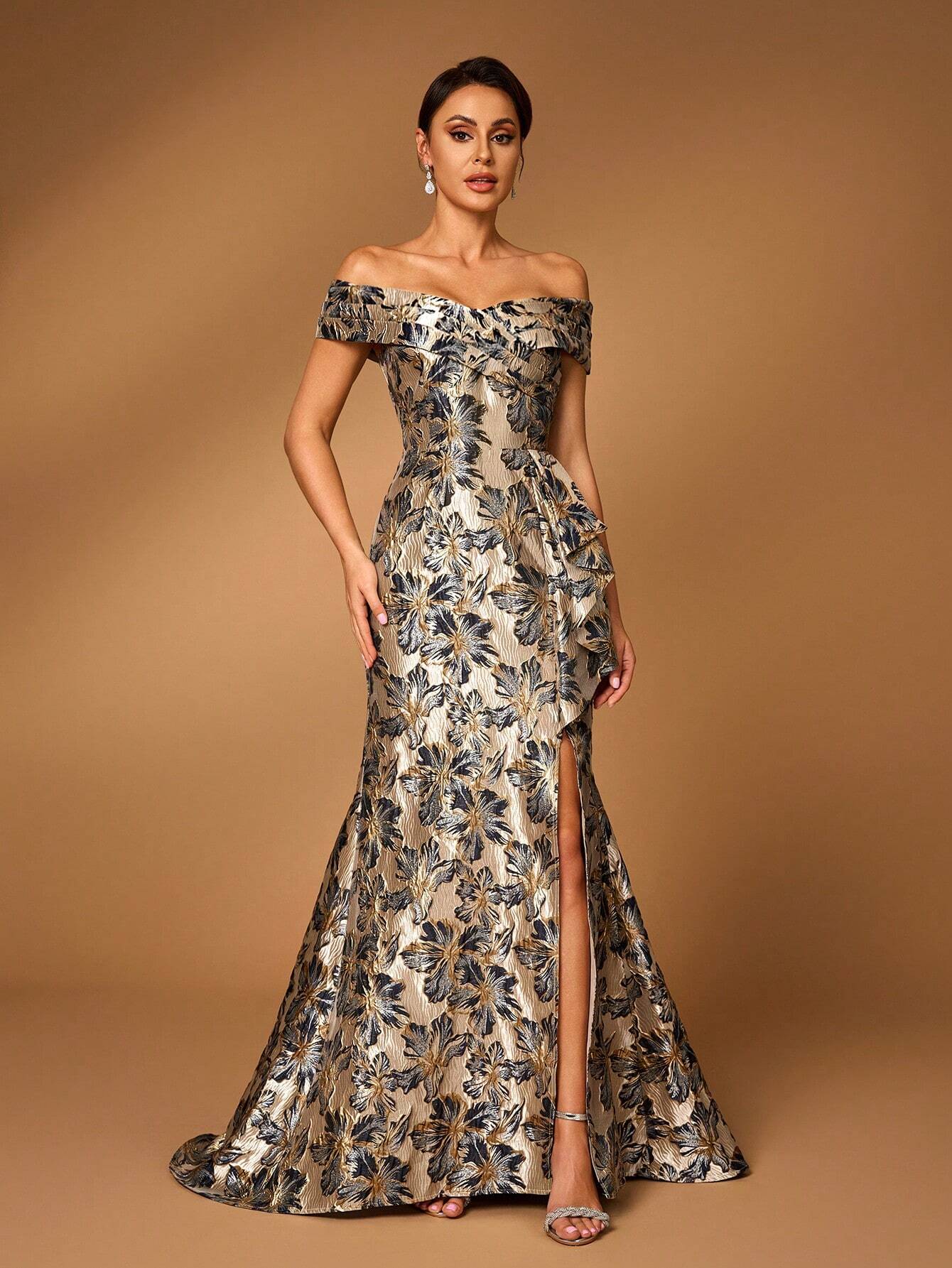 Serin Gold Summer Elegant Formal Party Wedding Mother Of The Bride Evening Dress,Navy Blue One Shoulder - image 7