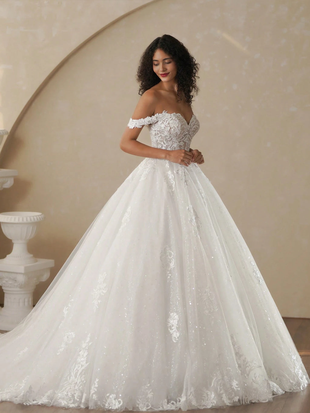 Glitter Ball Gown Wedding Dress Off The Shoulder Shinny Lace Bridal Gown,Bride - image 3
